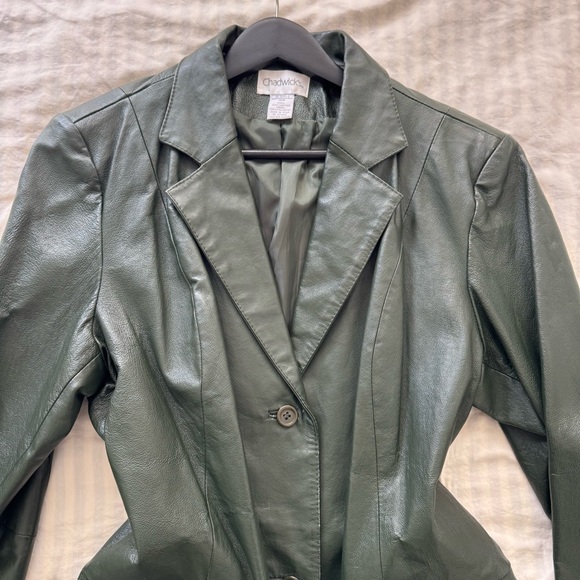 Deep green 100% leather single breasted blazer - Picture 2 of 4
